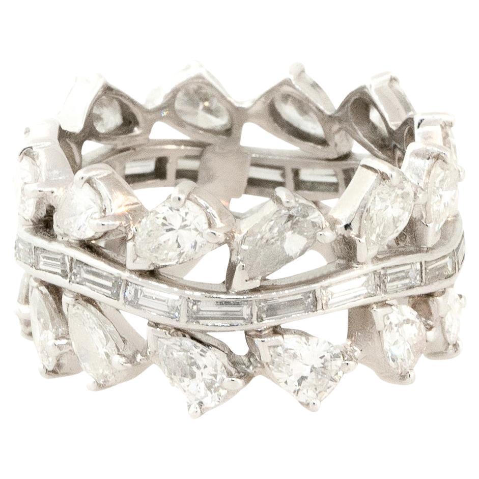 6.28 Carat Pear and Baguette Cut Diamond Eternity Ring Platinum in Stock For Sale