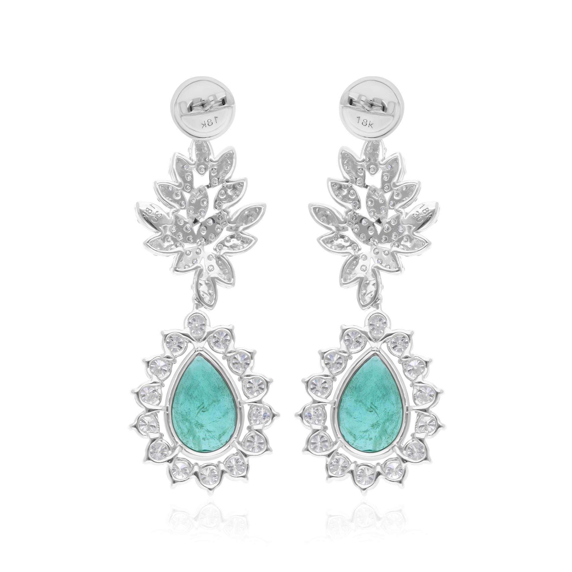 6.28 Carat Pear Zambian Emerald Earrings 4.45 Carat SI/H Diamond 18k White Gold In New Condition For Sale In Diera, Dubai
