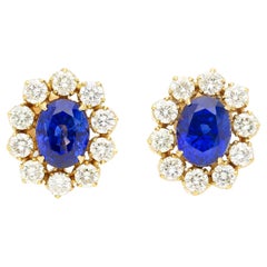 6.28 Carat Royal Ceylon Blue Sapphire and Diamond Halo Stud Earrings