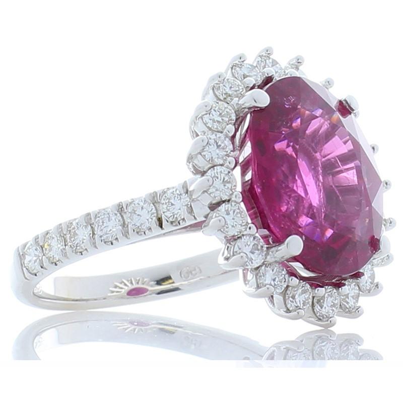 Contemporary 6.28 Carat Rubellite and Diamond Cocktail Ring in 18 Karat White Gold