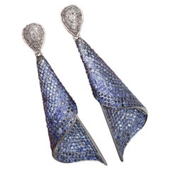 6.28 Carat Sapphire Dangle Diamond Earrings