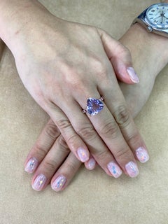 14.5mm x 13.5mm Trillion Cut Amethyst, Ruby and Diamond Cocktail Ring. Rose Gold