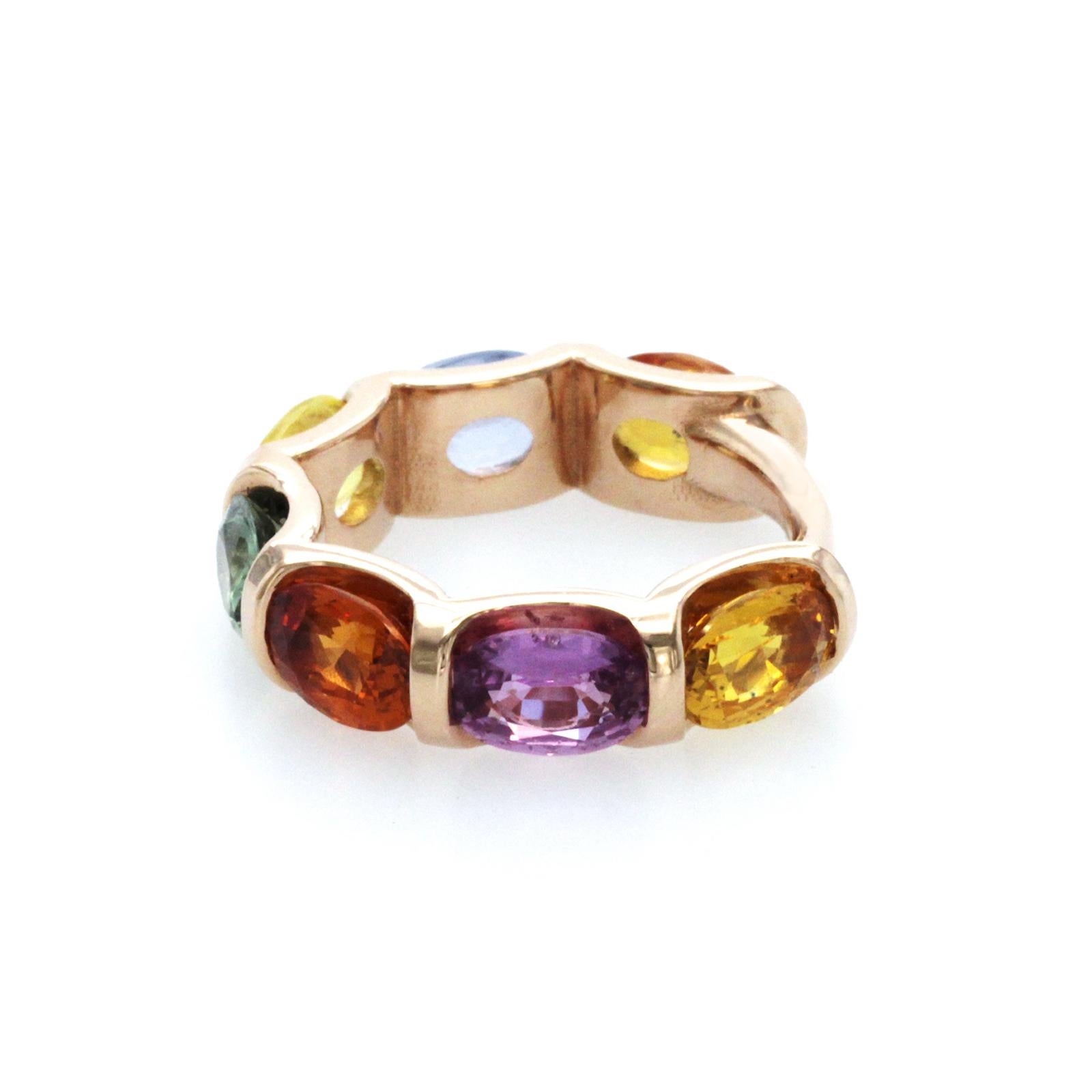 Women's or Men's 6.28 Ct Multi Color Sapphire 14K Rose Gold Band Ring For Sale