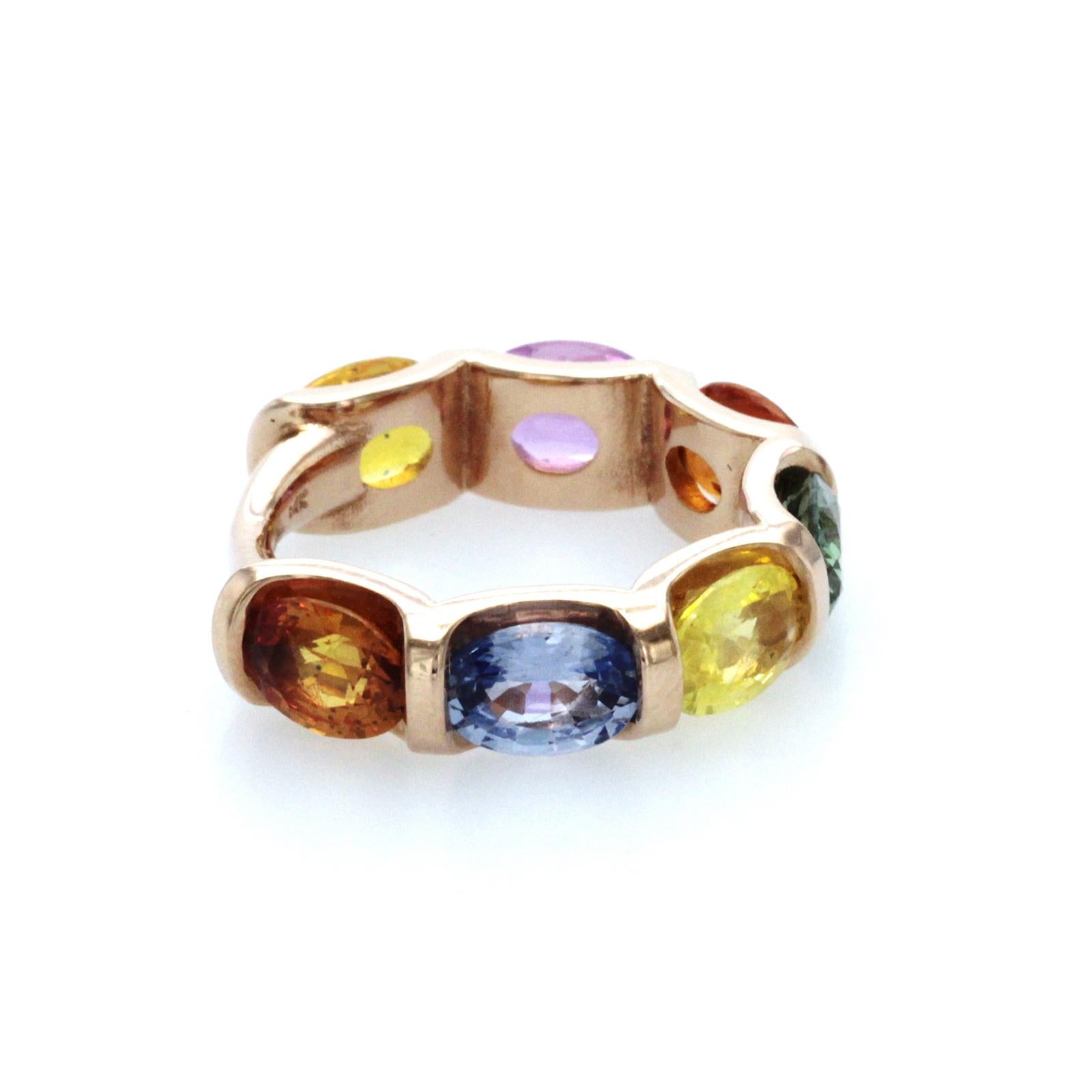 6.28 Ct Multi Color Sapphire 14K Rose Gold Band Ring For Sale 1