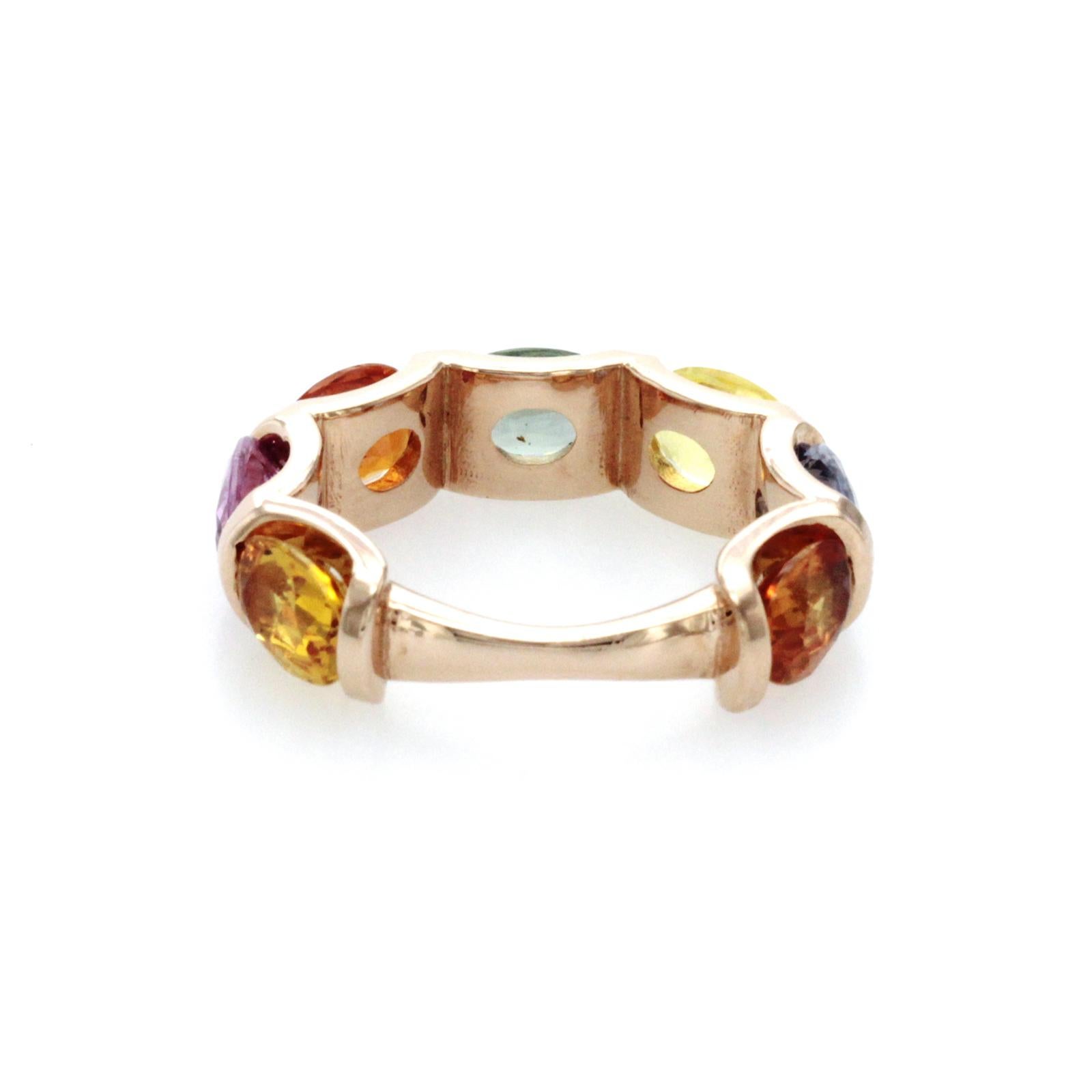 6.28 Ct Multi Color Sapphire 14K Rose Gold Band Ring For Sale 2