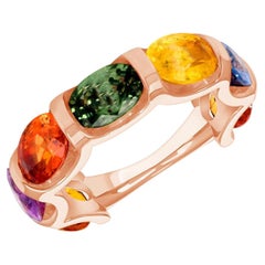 6.28 Ct Multi Color Sapphire 14K Rose Gold Band Ring