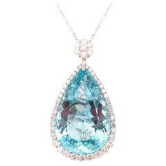 62.85 Carat Pear Cut Aquamarine Diamond White Gold Pendant Necklace