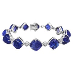 62.89 Carats Tanzanite and White Diamond White Gold Bracelet