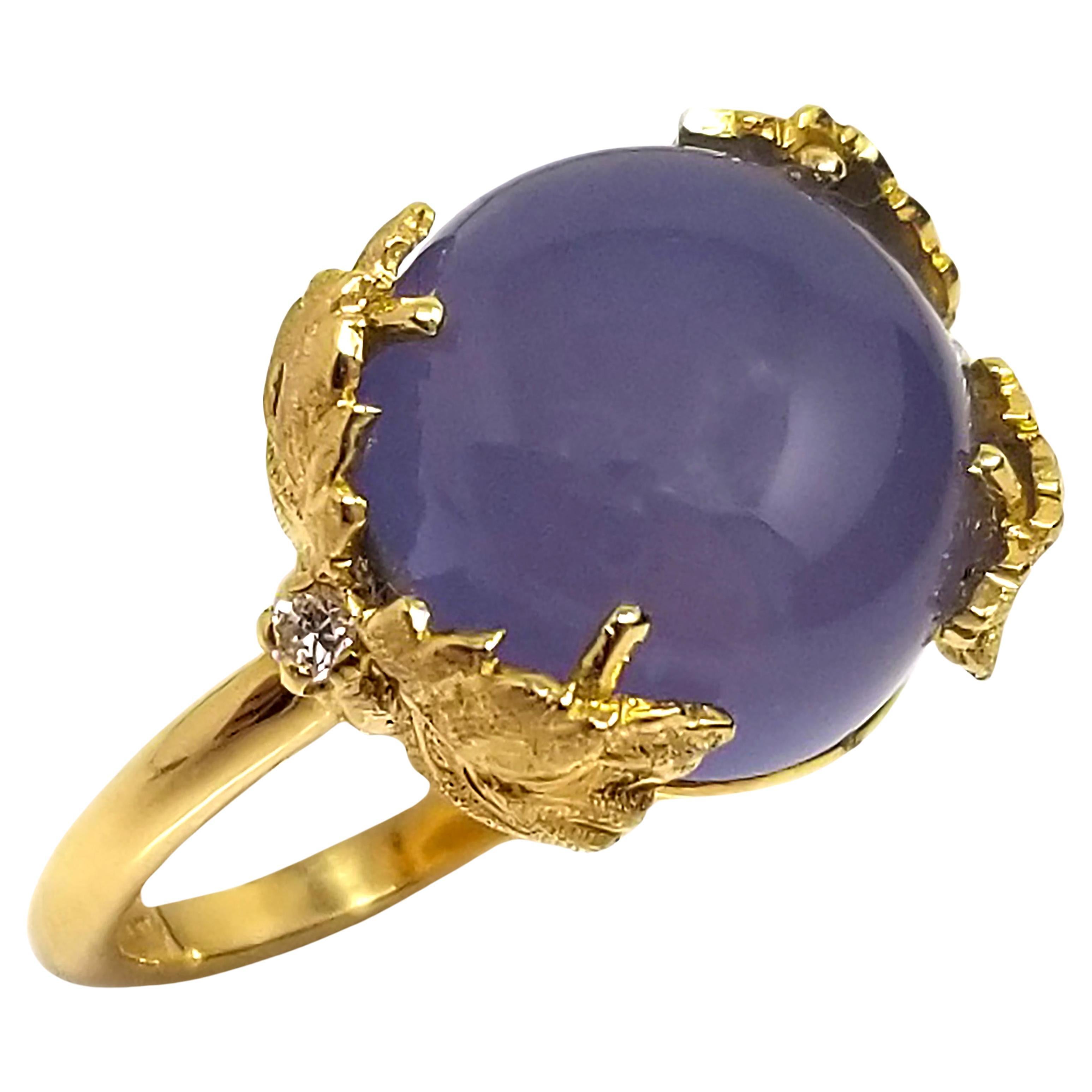 6.28ct Namibian Chalcedony and 18kt Ring, Made in Florence, Italy For Sale