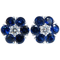 6.28ct Natural Sapphire Diamonds Floretta Cluster Snowflake Earrings 14 Karat