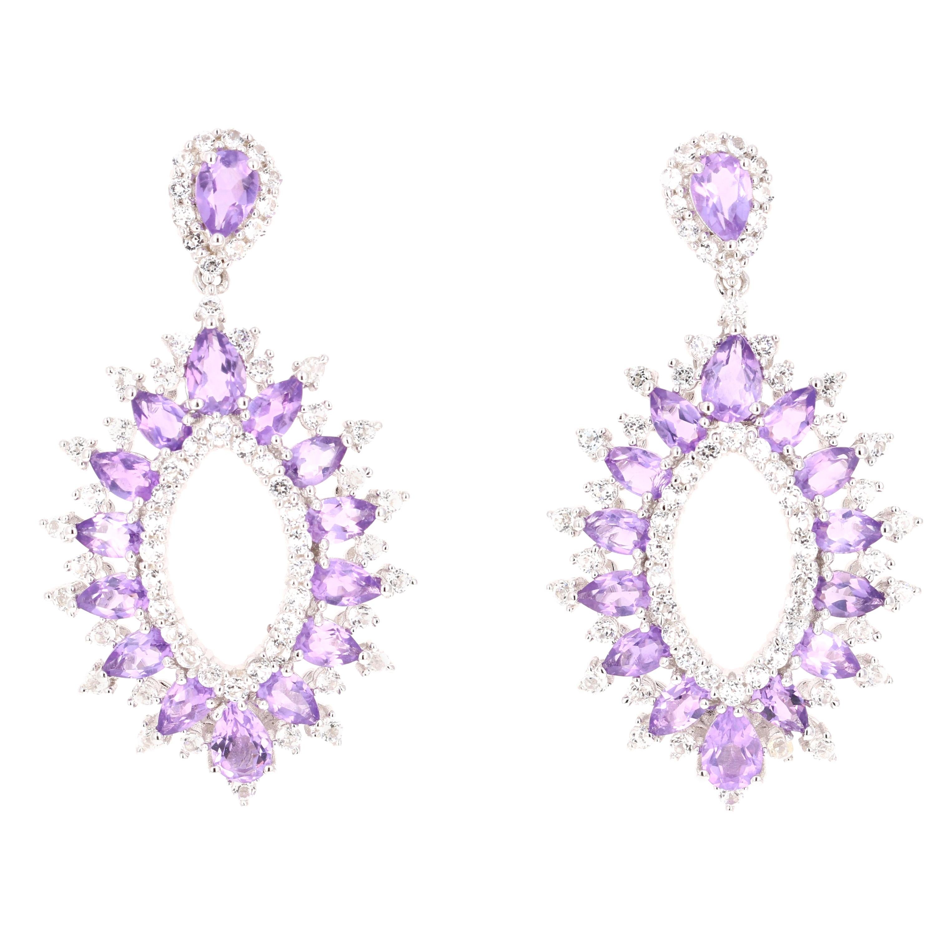 6,29 Karat Amethyst Weißer Topas Silber Ohrringe im Angebot