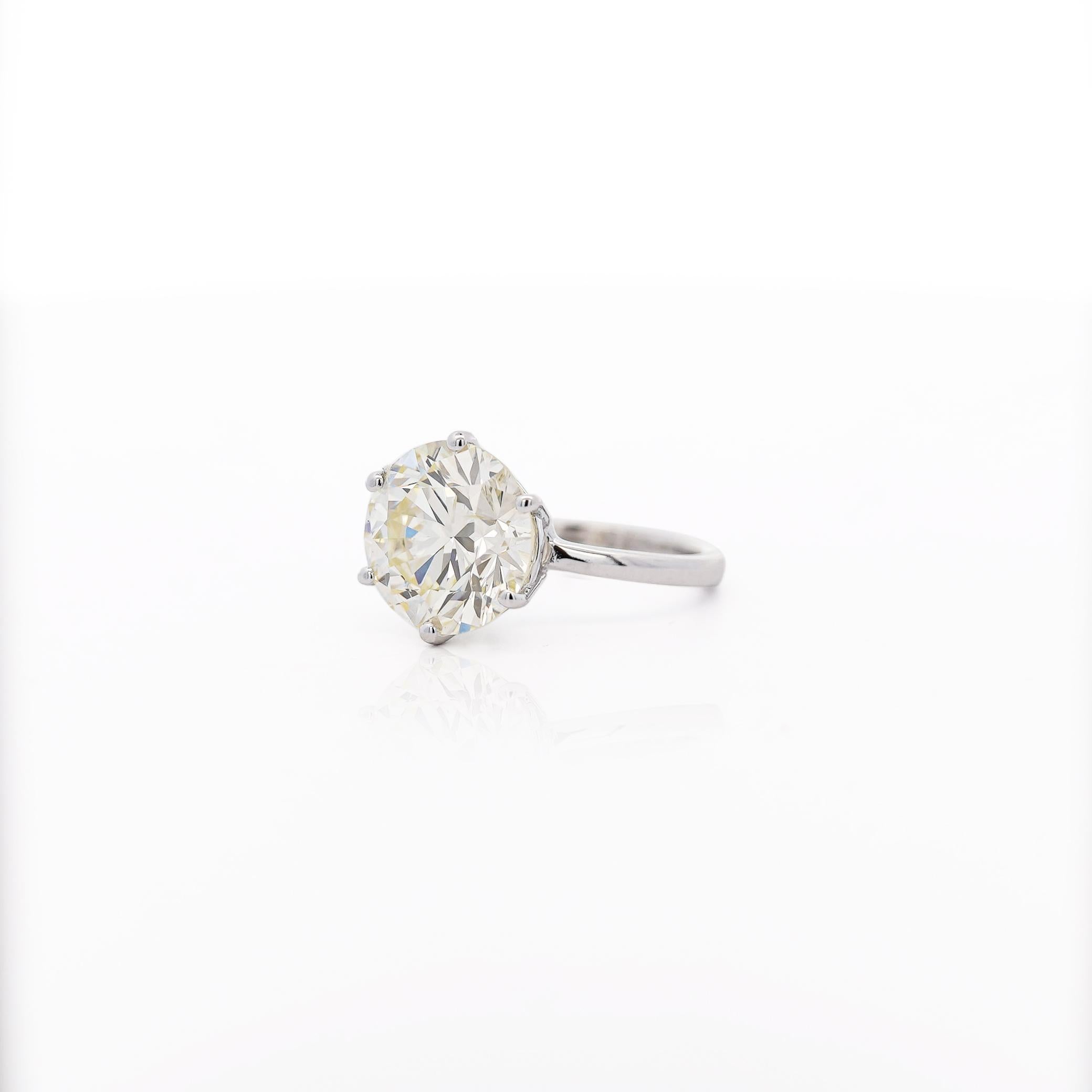 Contemporary 6.29 Carat Diamond 6-Prong Crown Basket Setting 14K White Gold Engagement Ring For Sale