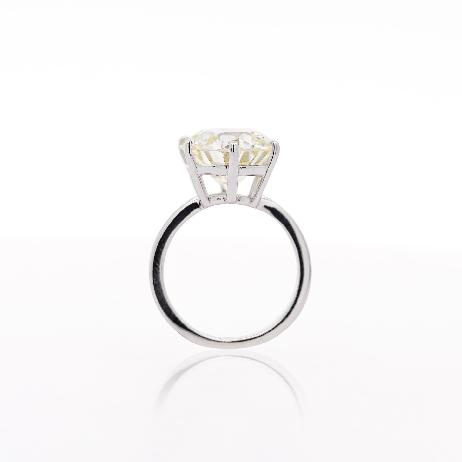 Round Cut 6.29 Carat Diamond 6-Prong Crown Basket Setting 14K White Gold Engagement Ring For Sale