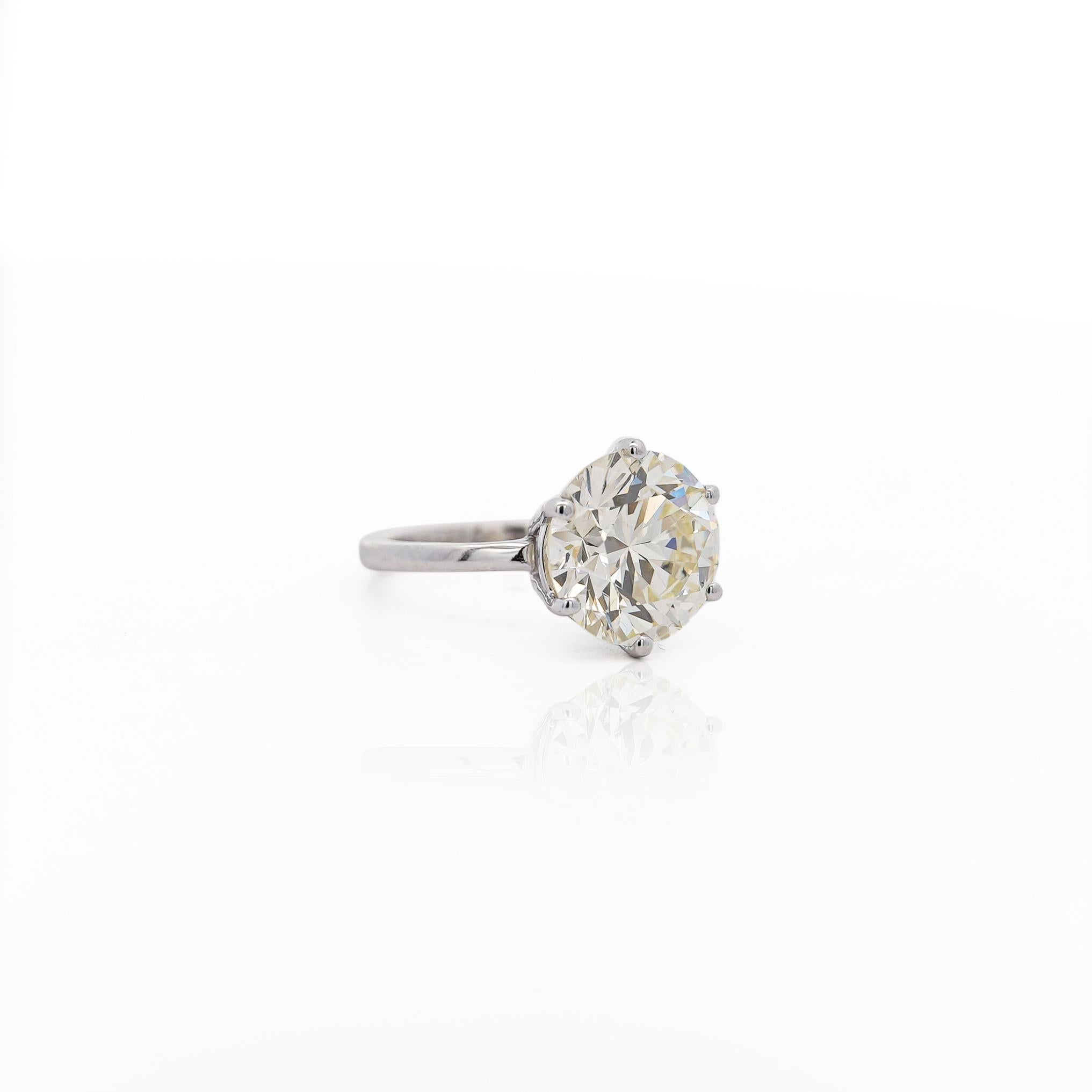 Women's 6.29 Carat Diamond 6-Prong Crown Basket Setting 14K White Gold Engagement Ring For Sale