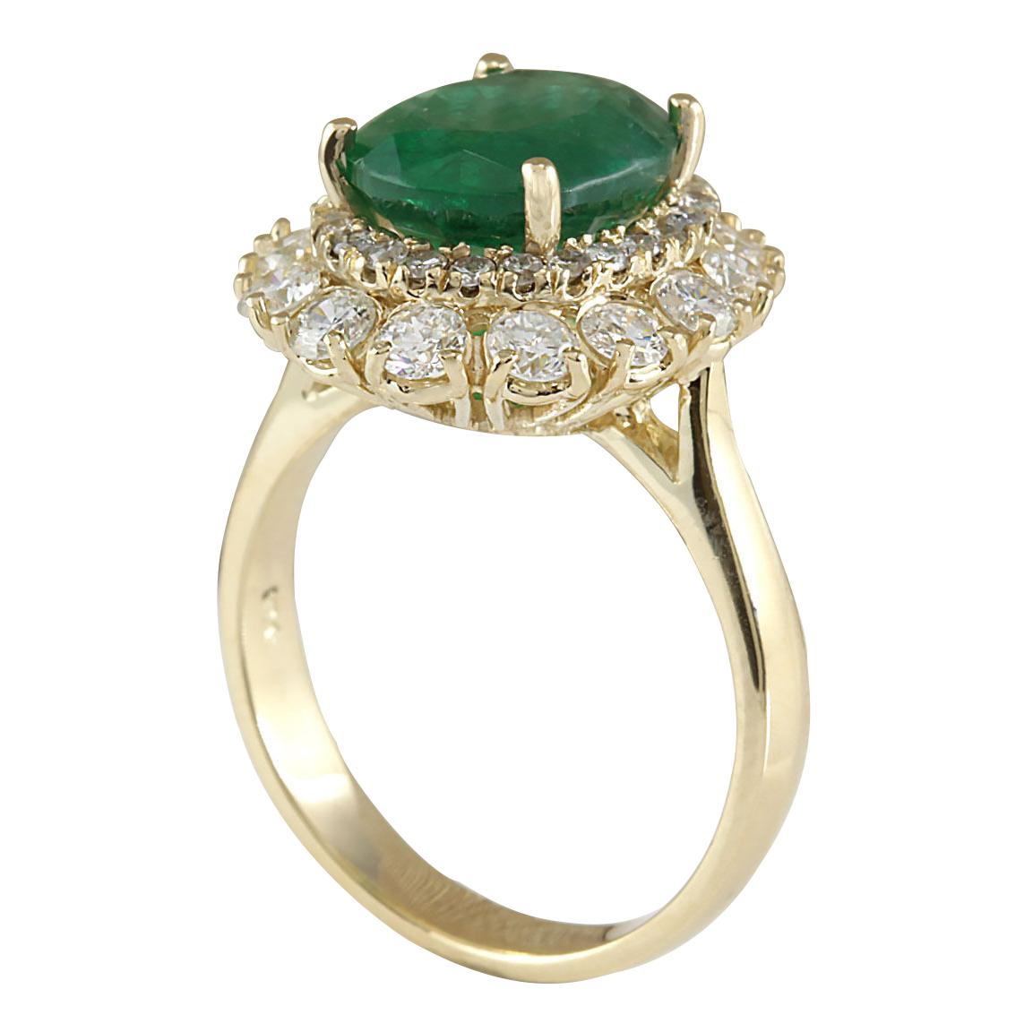 Oval Cut Natural Emerald Diamond Ring In 14 Karat Yellow Gold For Sale
