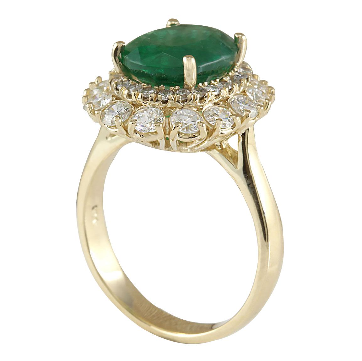 Oval Cut Natural Emerald Diamond Ring In 14 Karat Yellow Gold  For Sale