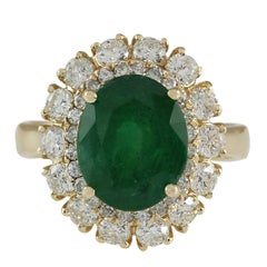 Natural Emerald Diamond Ring In 14 Karat Yellow Gold