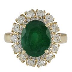 Natural Emerald Diamond Ring In 14 Karat Yellow Gold 