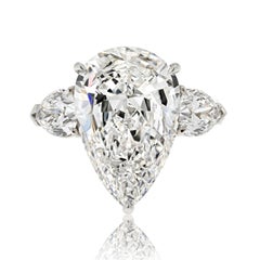 6.29 Carat Pear Cut GIA Three Stone Diamond Engagement Ring