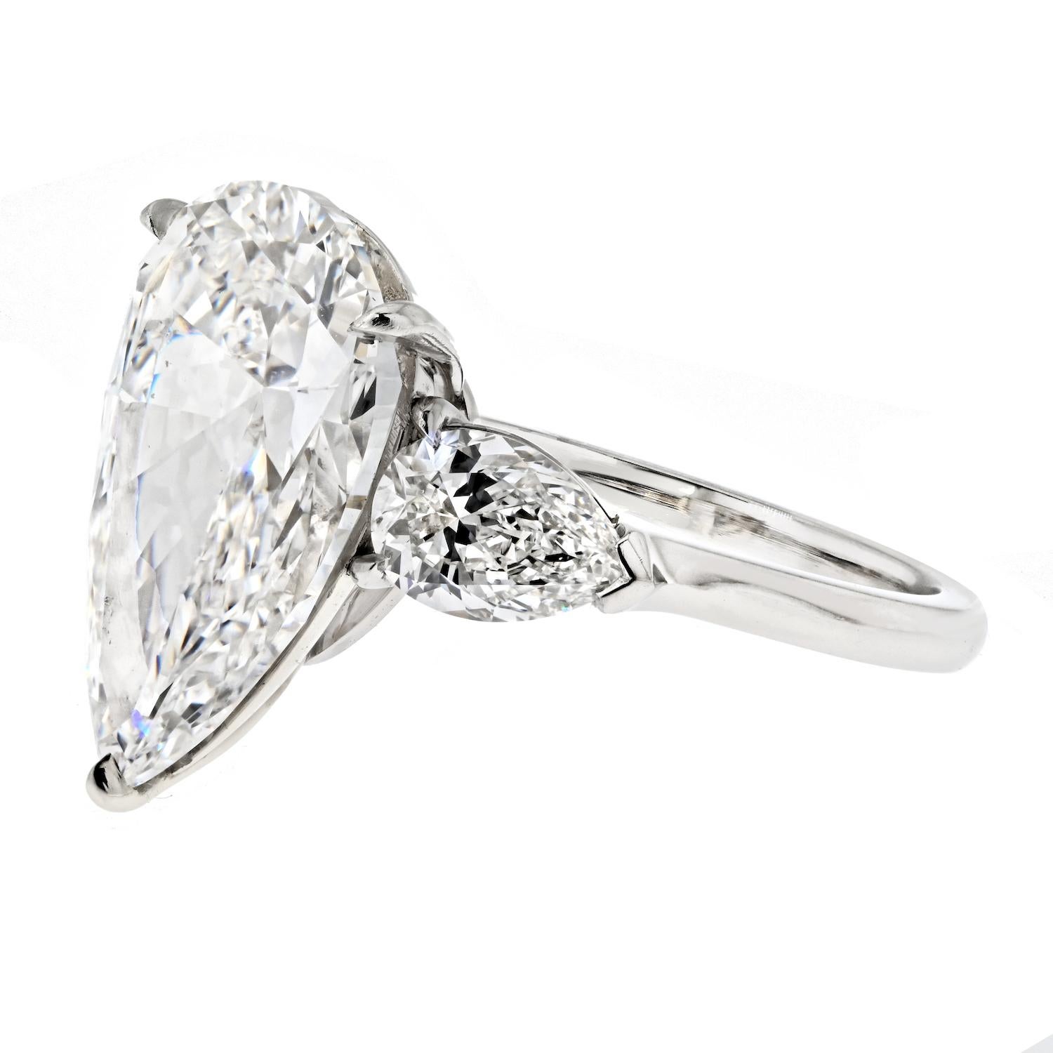 Modern 6.29 Carat Pear Cut GIA Three Stone Diamond Engagement Ring For Sale