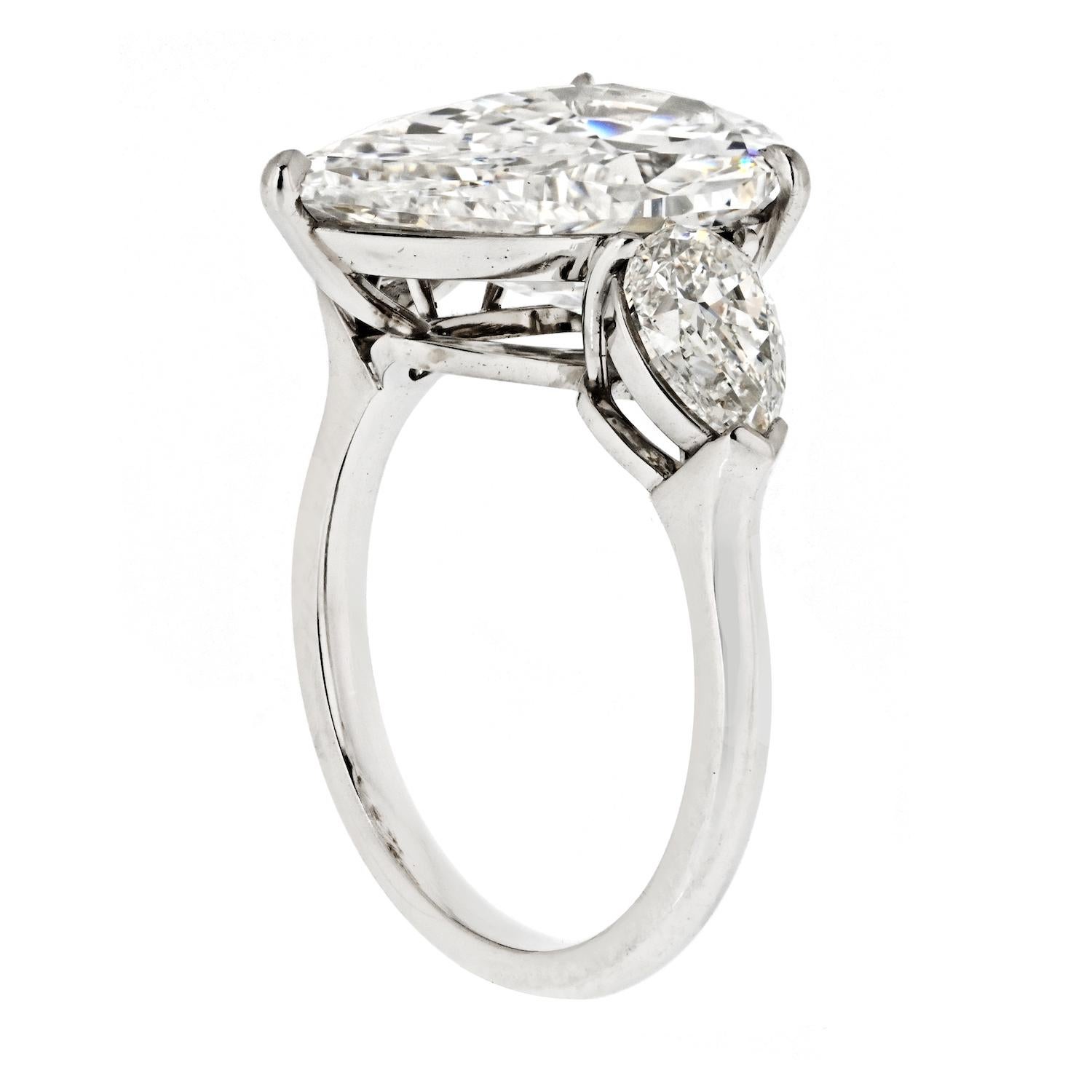 6.29 Carat Pear Cut GIA Three Stone Diamond Engagement Ring In New Condition For Sale In New York, NY