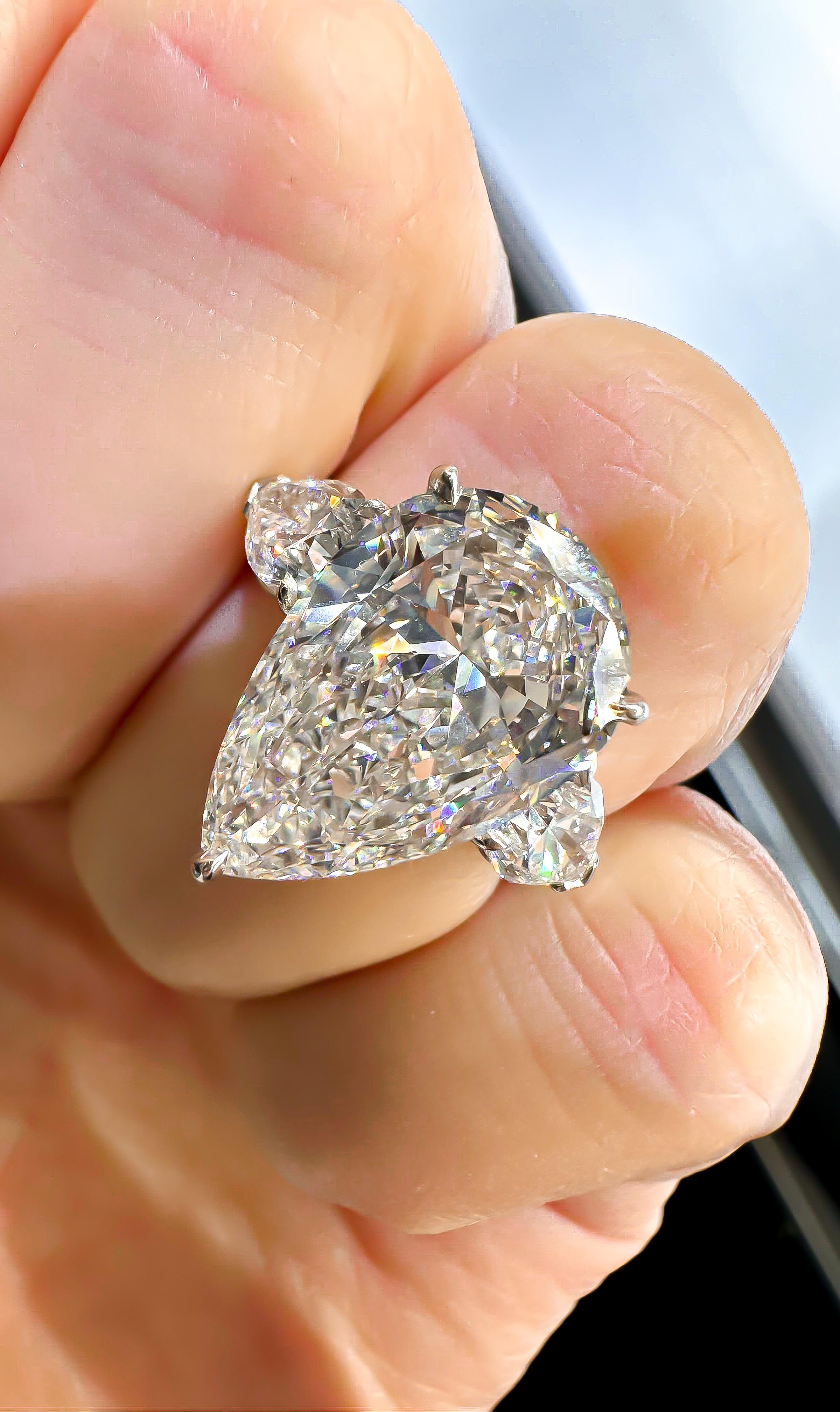 6.29 Carat Pear Cut GIA Three Stone Diamond Engagement Ring For Sale 3