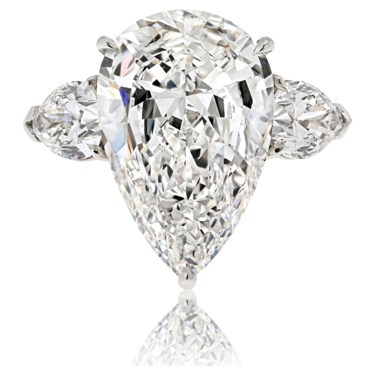 6.29 Carat Pear Cut GIA Three Stone Diamond Engagement Ring For Sale