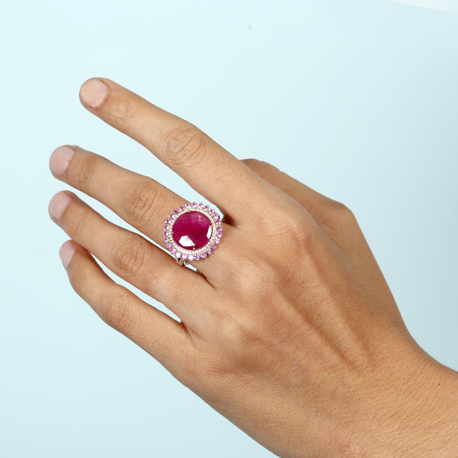 18KT:5.068g,D:0.33ct, Ruby:6.29ct,Sapp:1.23ct, US-7