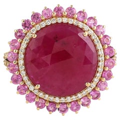 6.29 ct Mozambique Ruby Ring With Pink Sapphire & Diamonds In 18k Yellow Gold