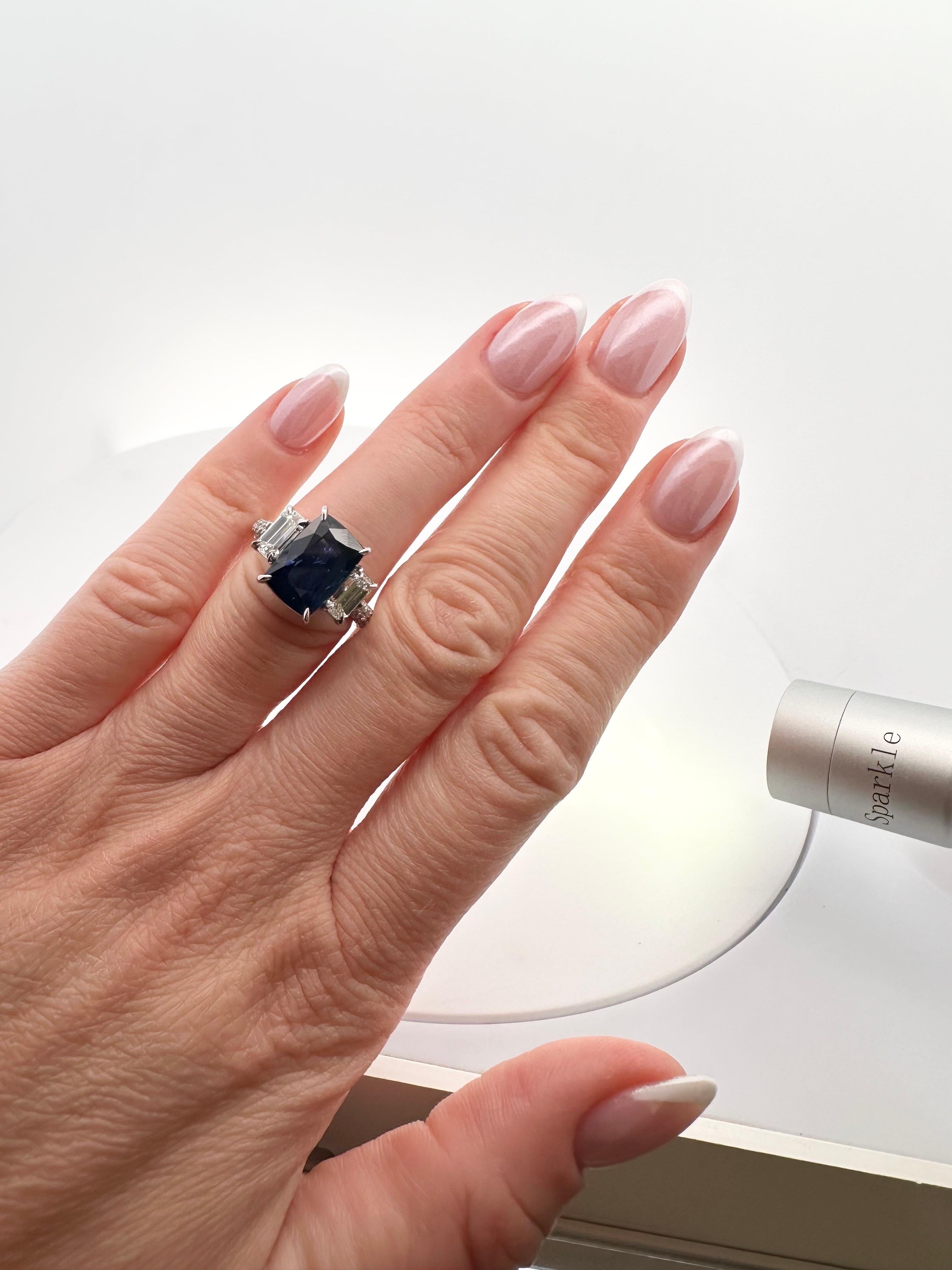 6.29ct Saphir Bague de fiançailles diamant or blanc 18KT saphir certifié GRS en vente 7