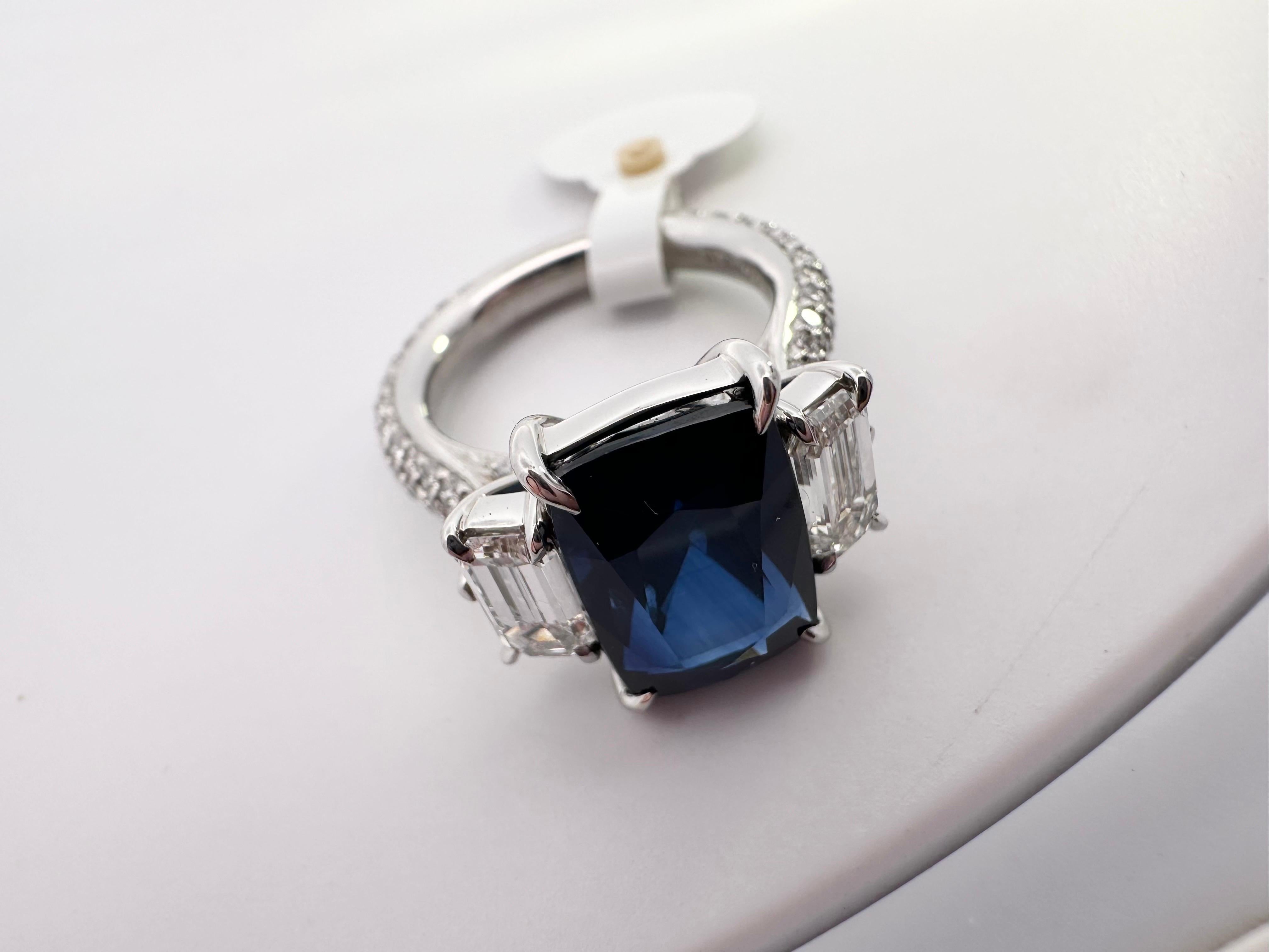 6.29ct Saphir Bague de fiançailles diamant or blanc 18KT saphir certifié GRS en vente 13
