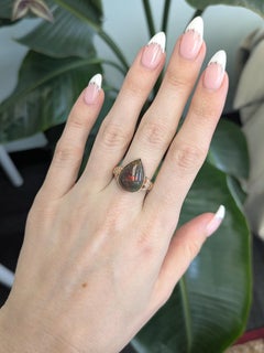 6.2ct Ethiopian Black Opal Ring with Natural Diamonds Accents: Solid 14K Gold