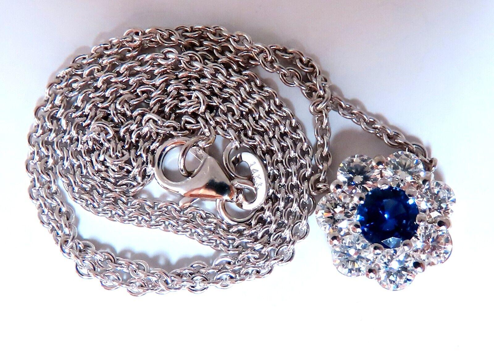 .62ct Natural Blue Sapphire Cluster Diamond Necklace 14kt Neuf - En vente à New York, NY