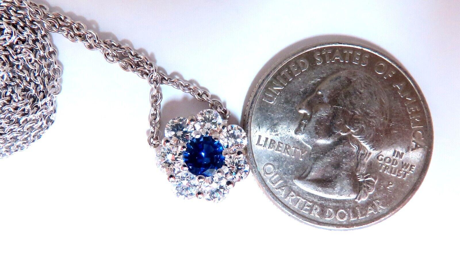 .62ct Natural Blue Sapphire Cluster Diamond Necklace 14kt Unisexe en vente