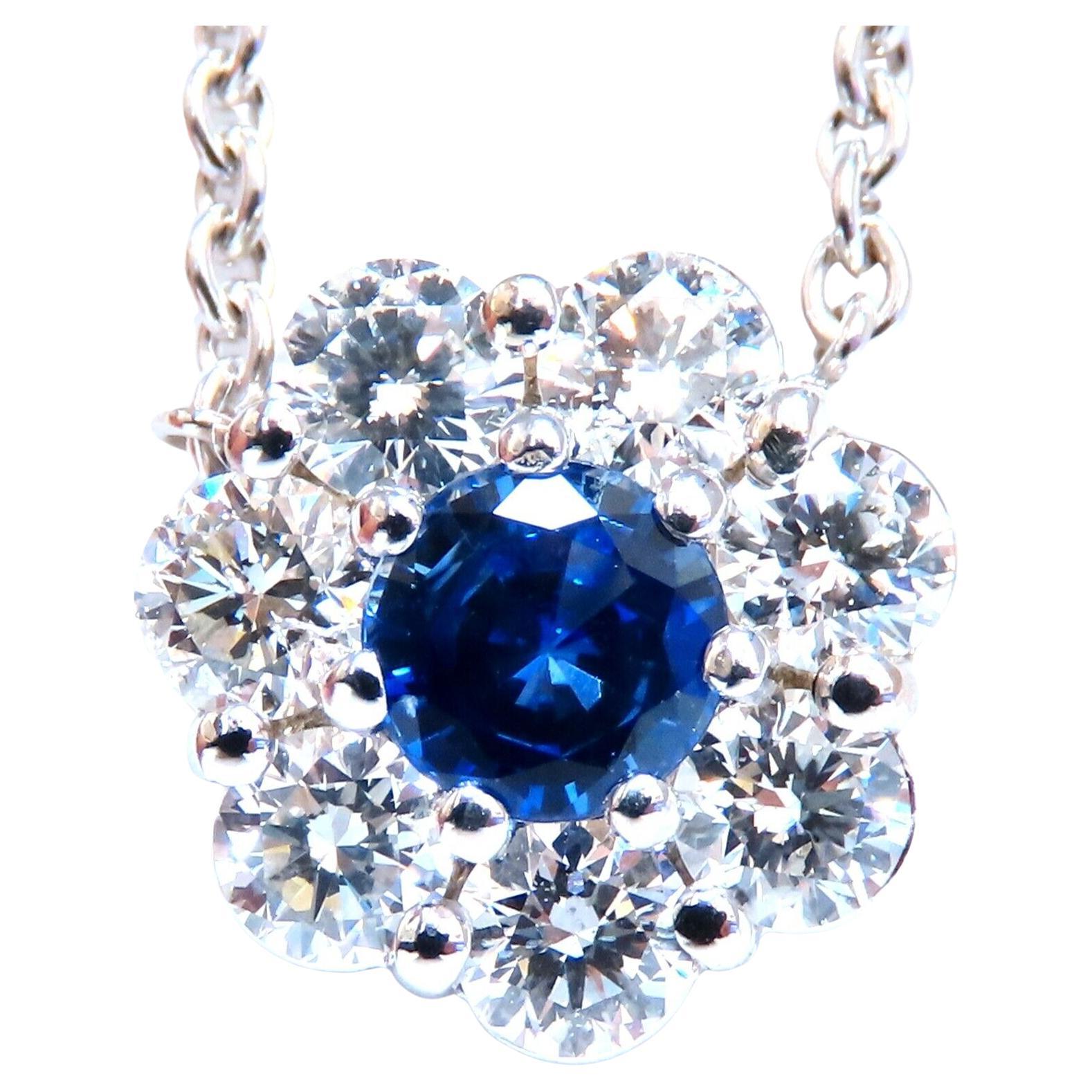 .62ct Natural Blue Sapphire Cluster Diamond Necklace 14kt For Sale