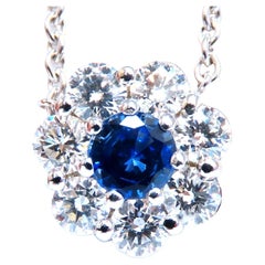 .62ct Natural Blue Sapphire Cluster Diamond Necklace 14kt