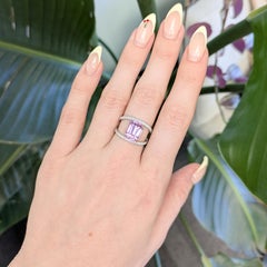 6.2Ct Natural Kunzite Ring with Earth Mined diamonds Accents: Solid 14K Gold