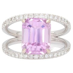 6.2Ct Natural Kunzite Ring with Earth Mined diamonds Accents: Solid 14K Gold