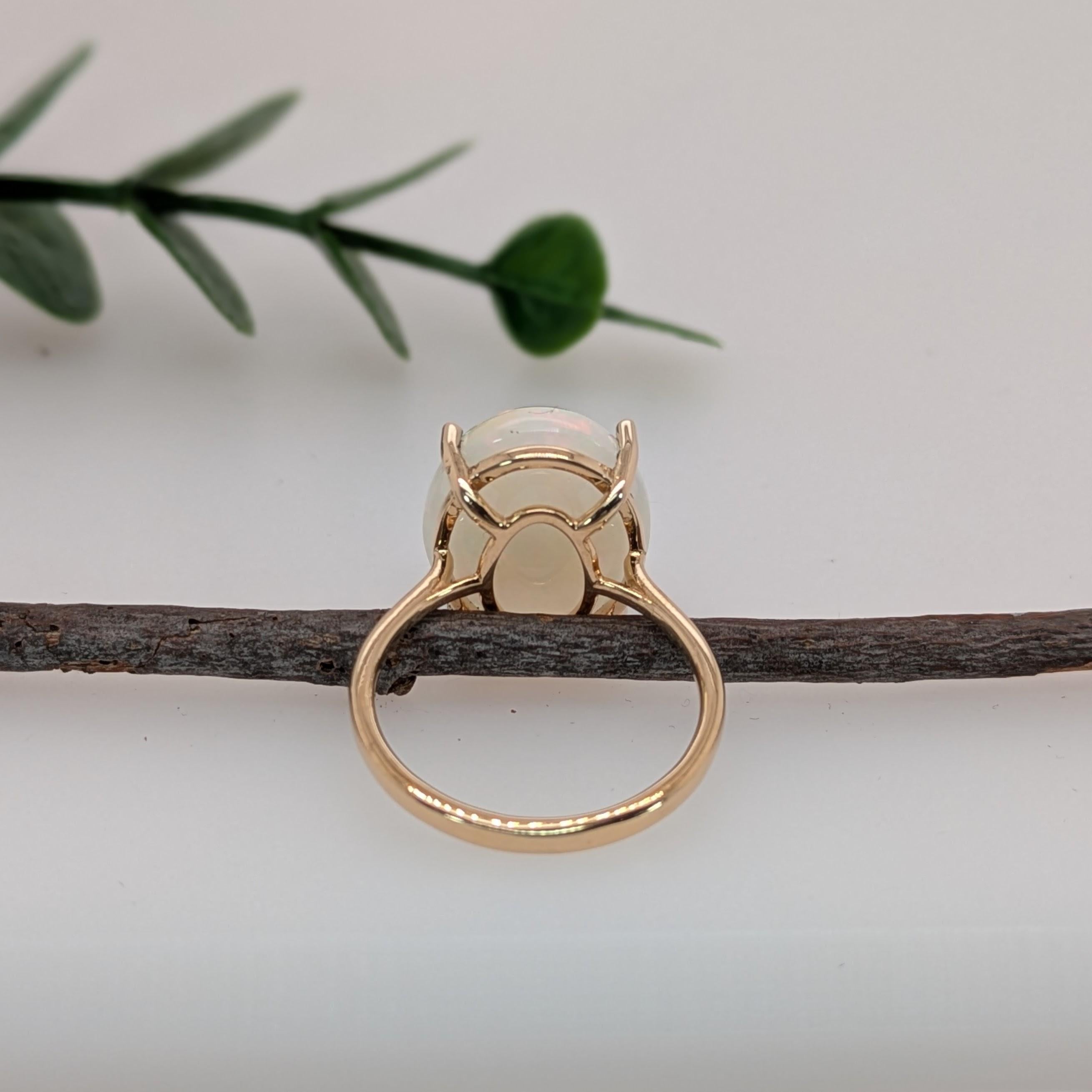 Bague opale solitaire de 6,2ct en or jaune massif 14K  OV 14x11mm Pour femmes en vente
