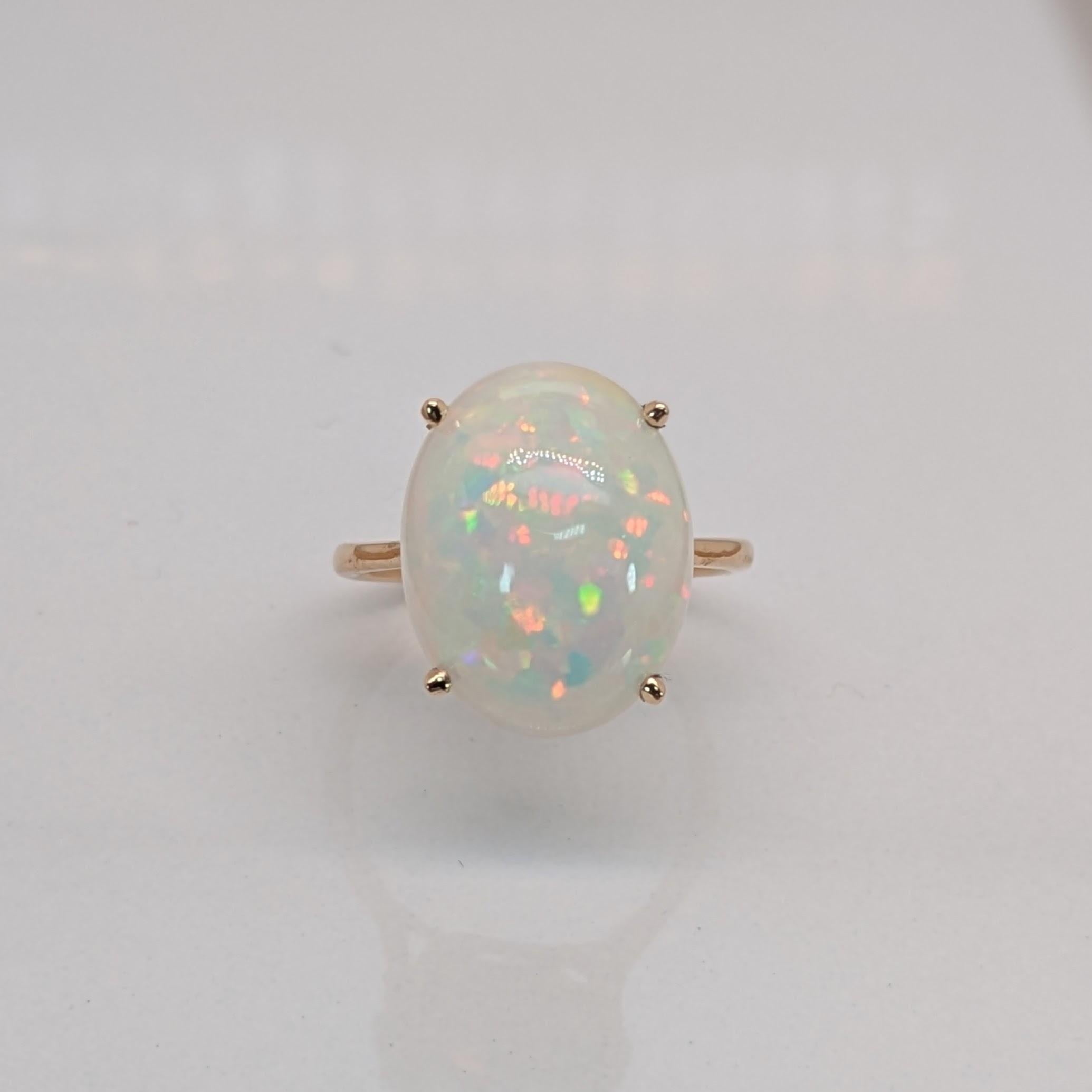 Bague opale solitaire de 6,2ct en or jaune massif 14K  OV 14x11mm en vente 1