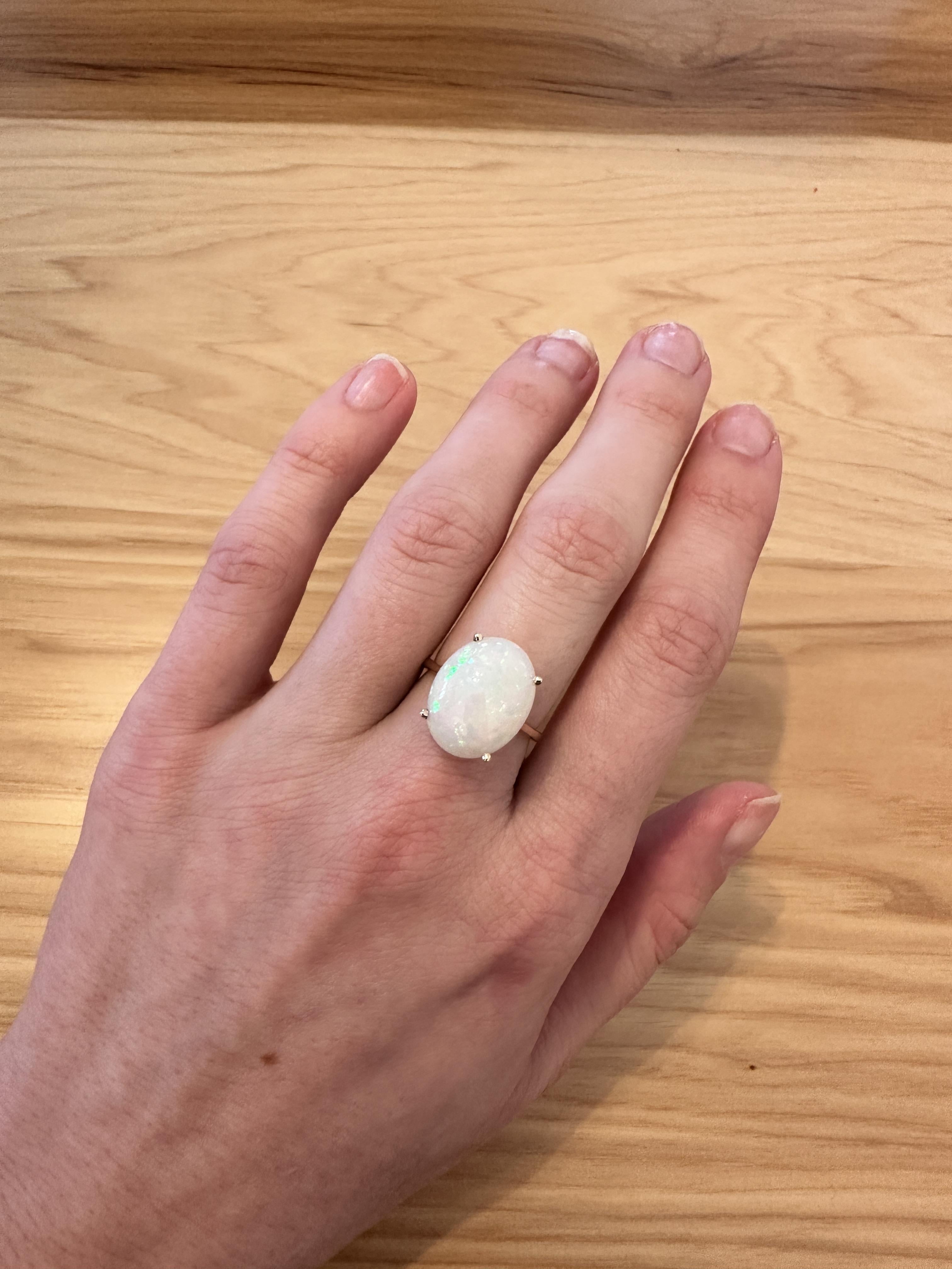 Bague opale solitaire de 6,2ct en or jaune massif 14K  OV 14x11mm en vente 3