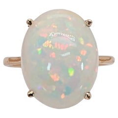 6.2ct Solitaire Opal Ring in Solid 14K Yellow Gold  OV 14x11mm