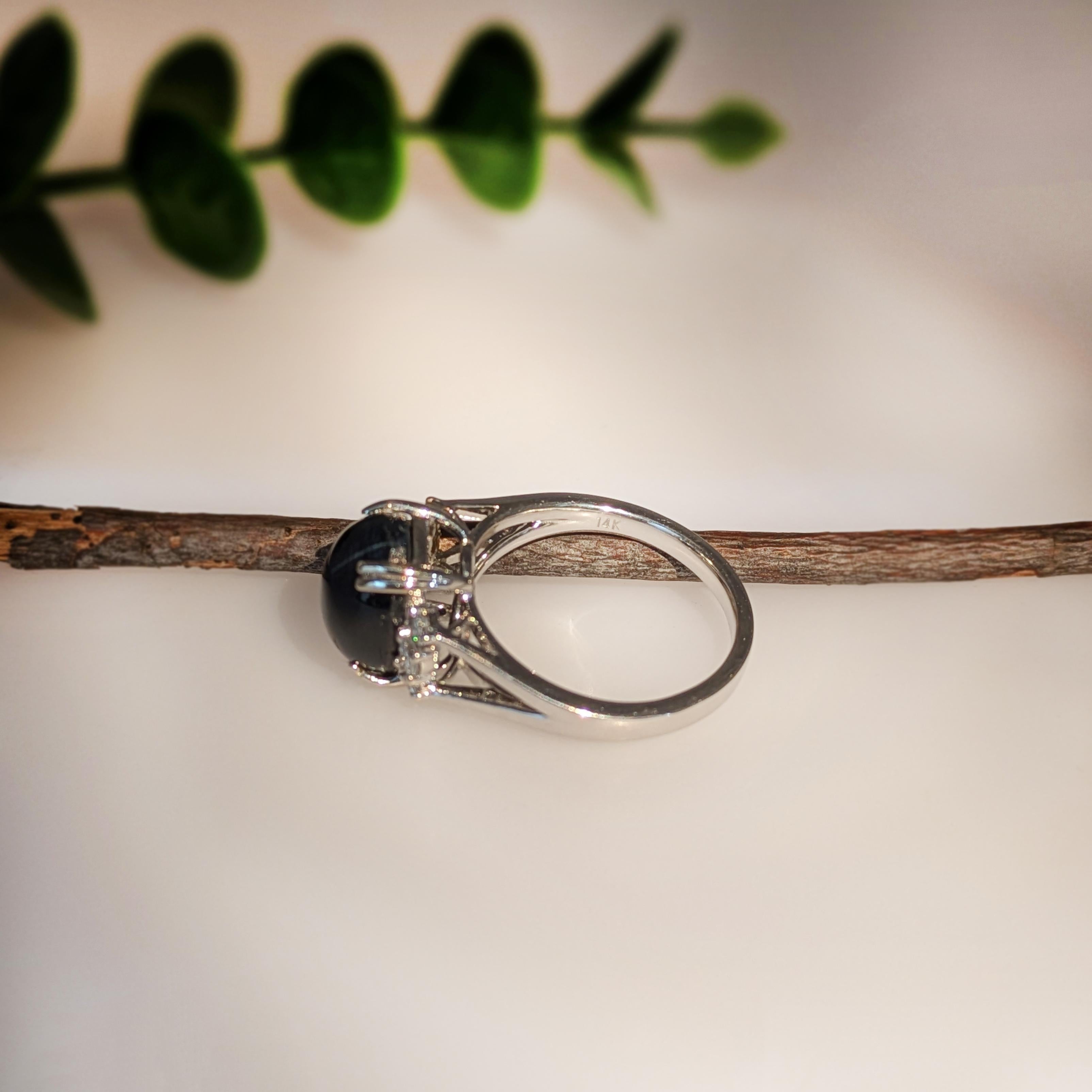 Bague en or massif 14K avec saphir étoilé de 6,2ct et accents en diamant naturel Neuf - En vente à Columbus, OH