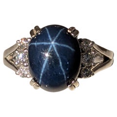 6.2 Karat Statement-Sternsaphir-Ring mit natürlichen Diamant-Akzenten aus massivem 14K Gold