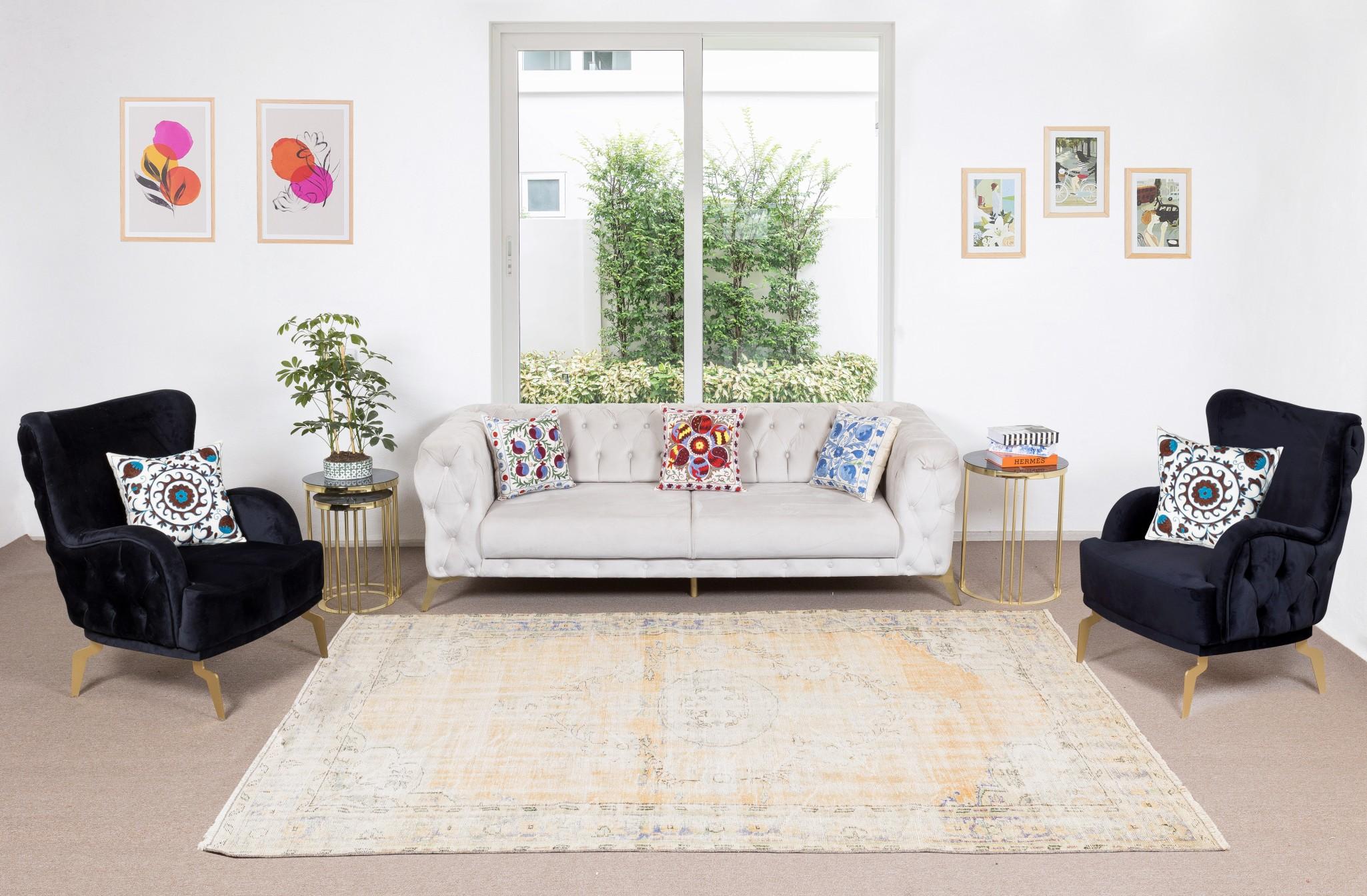 Our sun-faded rugs are all one-of-a-kind, hand knotted, 50-70 year-old vintage pieces. They each boast their own singular handmade aesthetic drawn from the centuries-old Turkish rug-weaving traditions. These rugs are made completely of sheep’s wool,