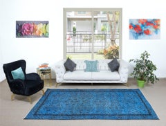 6.2x10 Ft Blue Handmade Area Rug, Turkish Carpet for Dining Room & Living Room