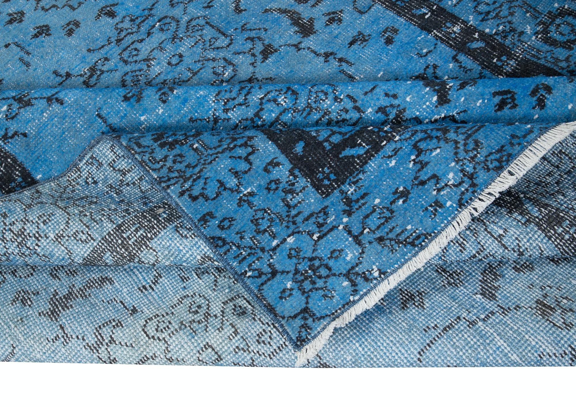 Modern 6.2x10 Ft Blue Handmade Area Rug, Turkish Carpet for Dining Room & Living Room For Sale