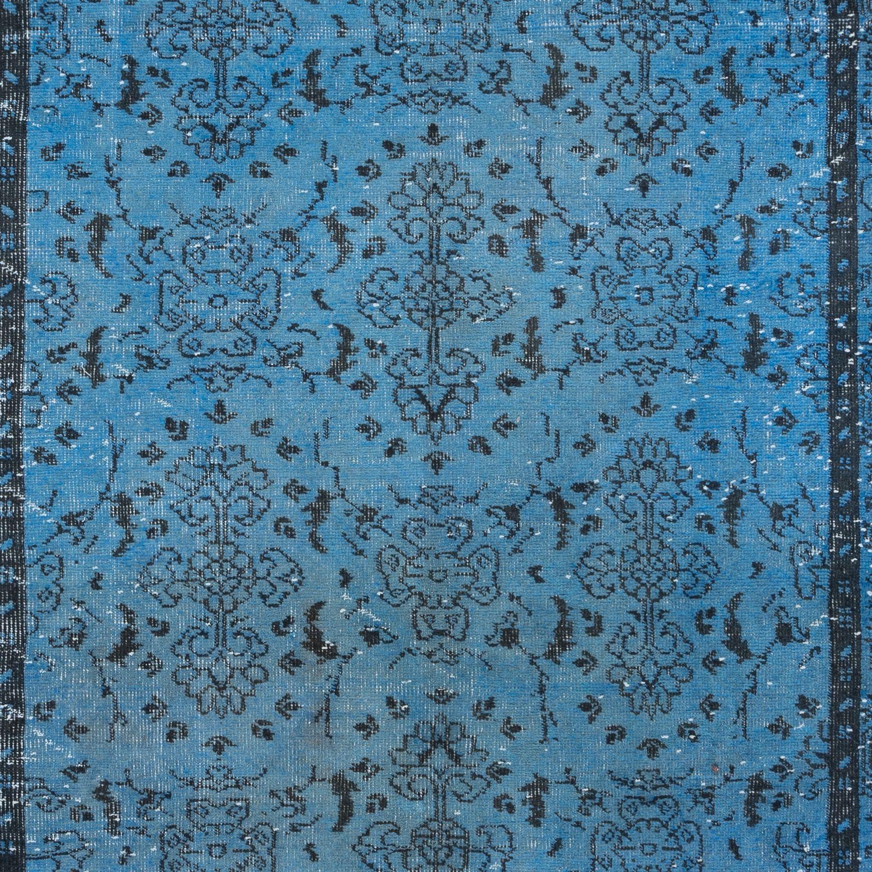 6.2x10 Ft Blue Handmade Area Rug, Turkish Carpet for Dining Room & Living Room In Good Condition For Sale In Philadelphia, PA