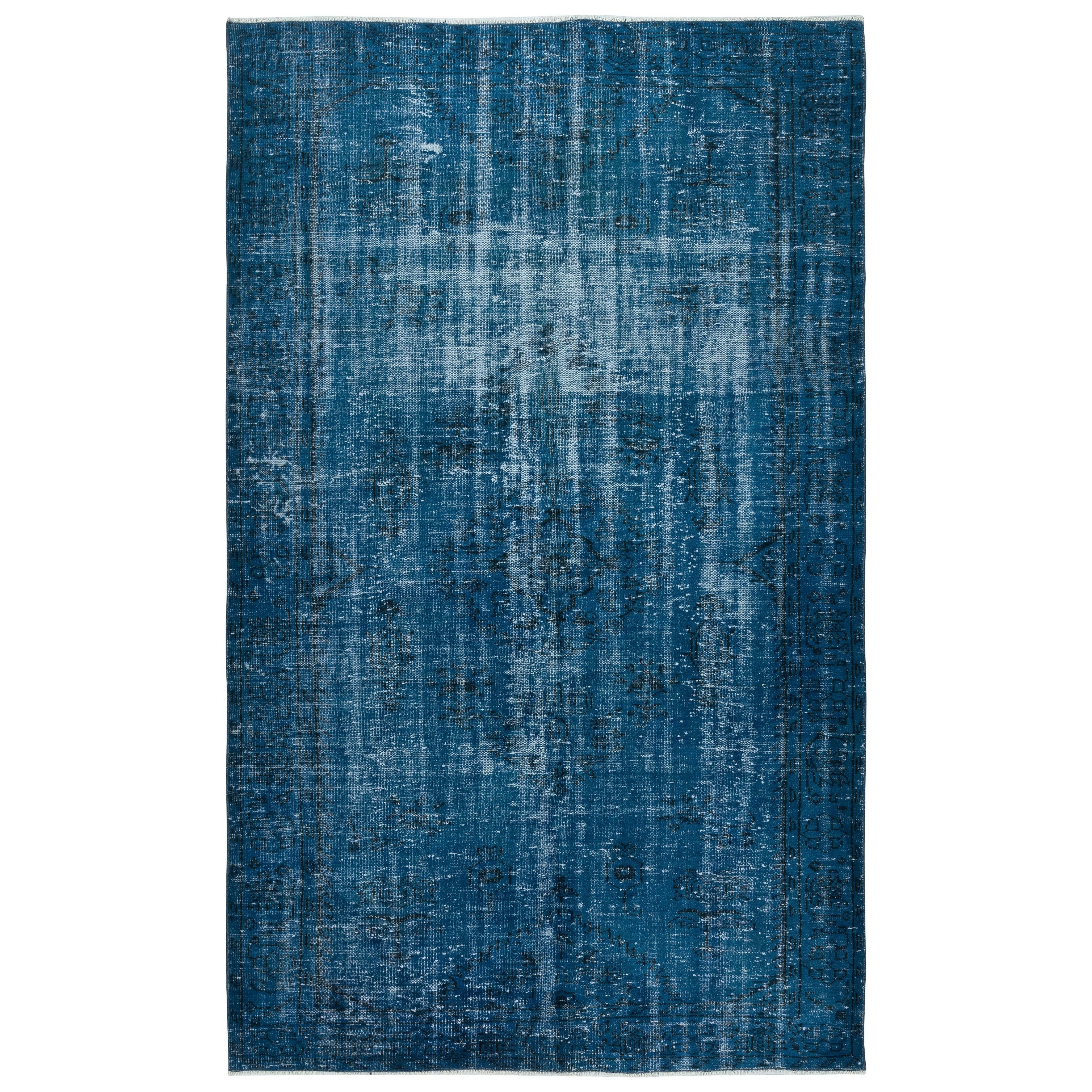 Moderner handgeknüpfter türkischer Teppich im Used-Look 6.2x10 Ft im Used-Look, neu gefärbt in Marineblau lackiert