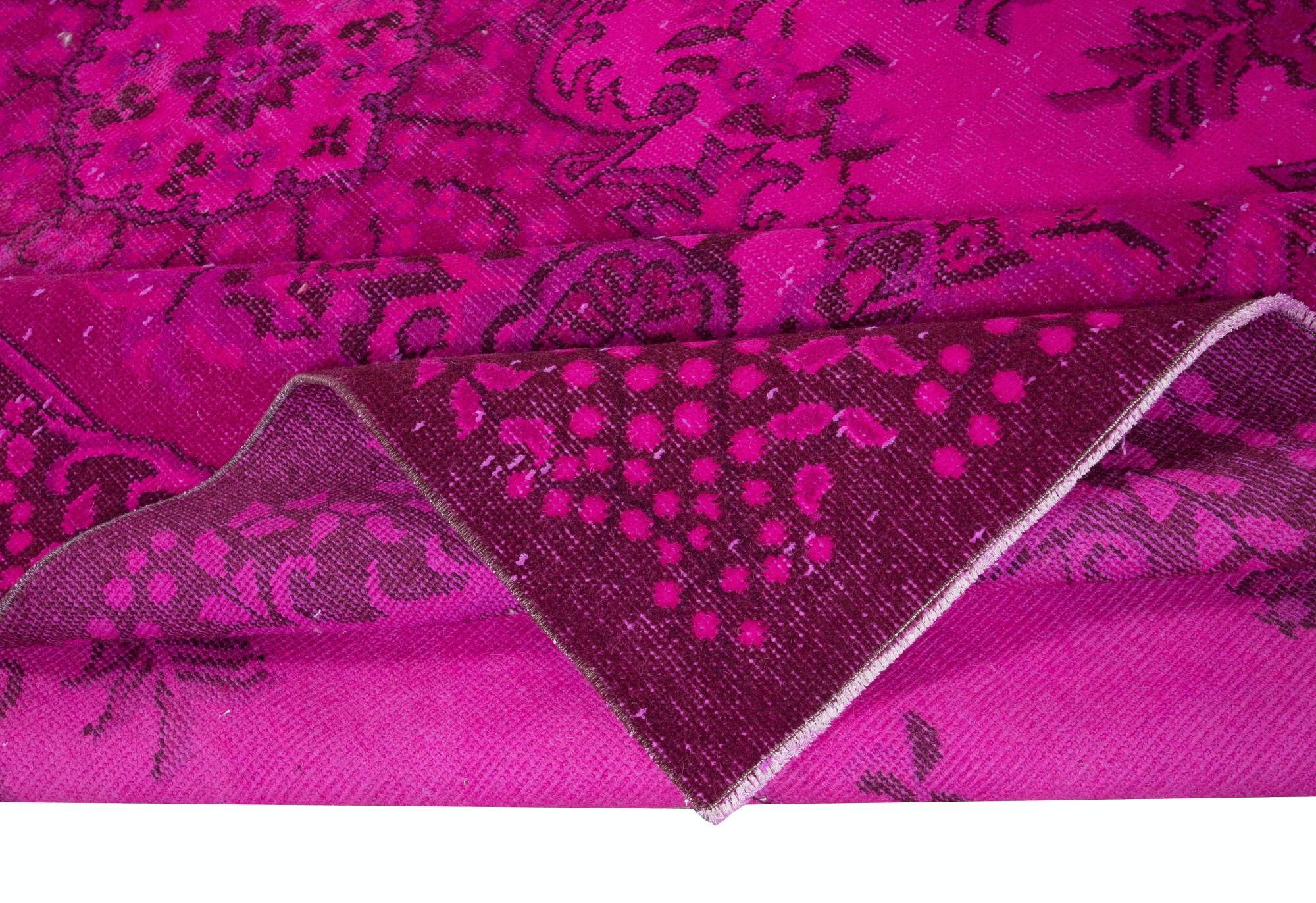 Hand-Knotted 6.2x10 Ft Fantastic Handmade Turkish Rug with Medallion Design & Hot Pink Field For Sale
